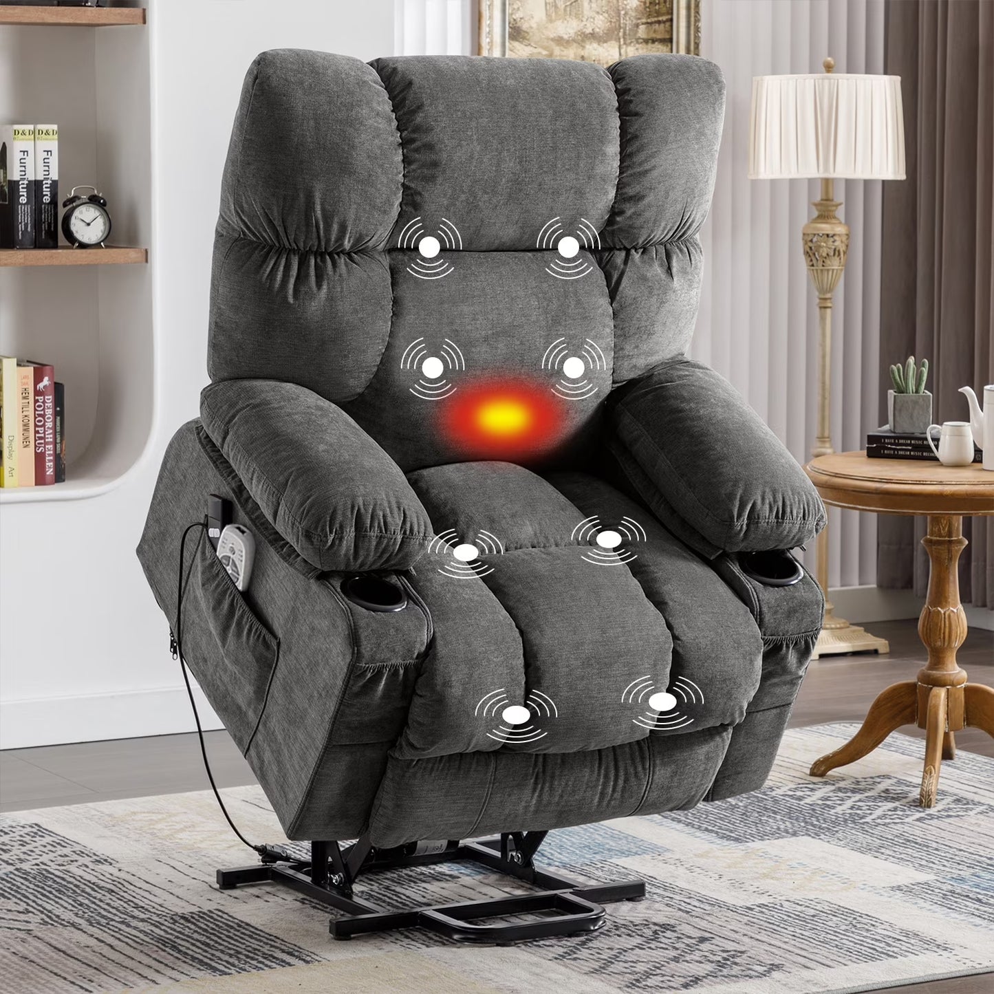 Power Lift Recliner Chair Recliners for Elderly with Heat and Massage Recliner Chair for Living Room with Infinite Position and Side Pocket,Usb Charge Port,Brown