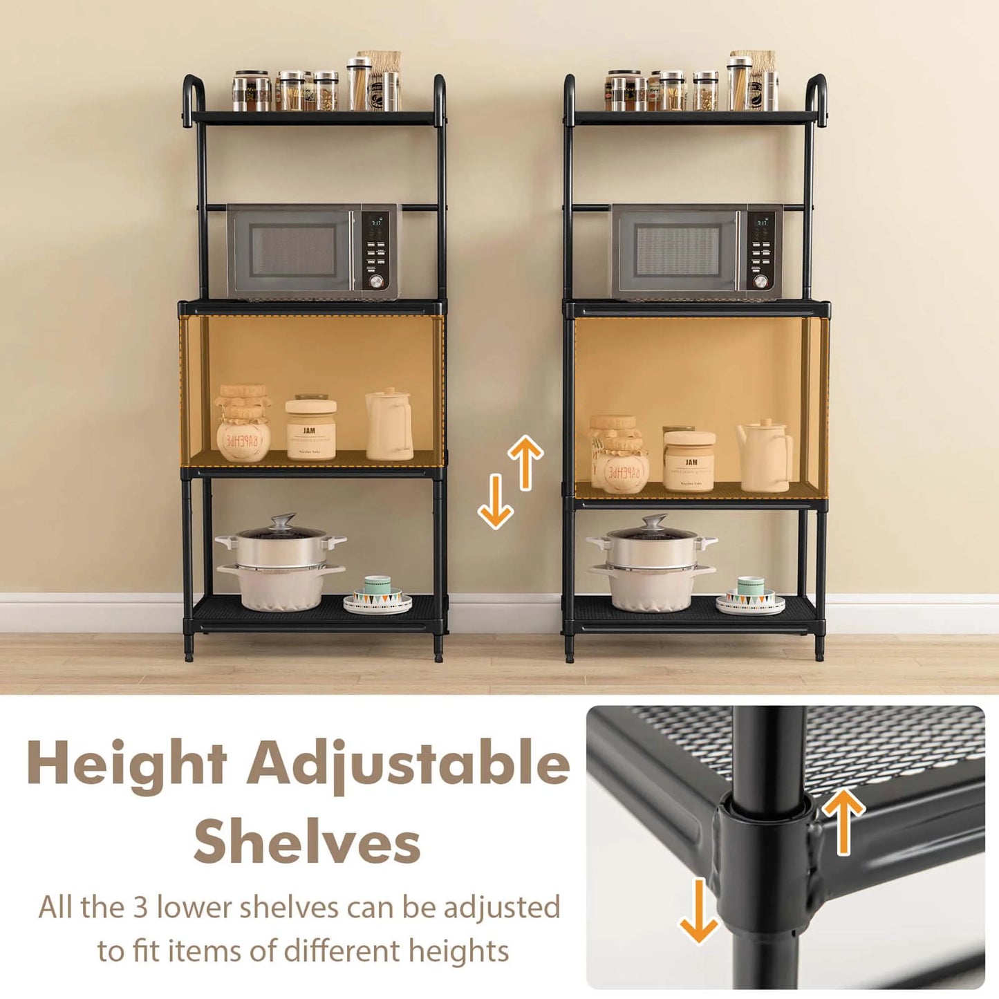 4-Tier Baker'S Rack Microwave Oven Rack Shelves Kitchen Storage Organizer Black