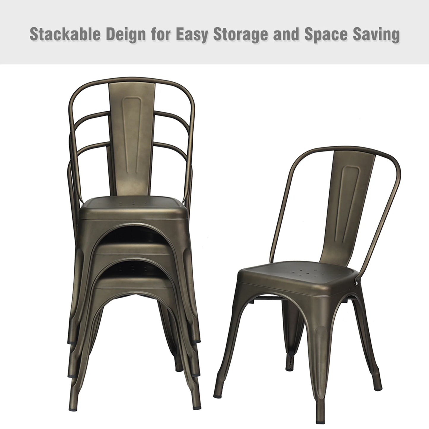 Set of 4 Dining Side Chair Stackable Bistro Cafe Metal Stool Gunmetal