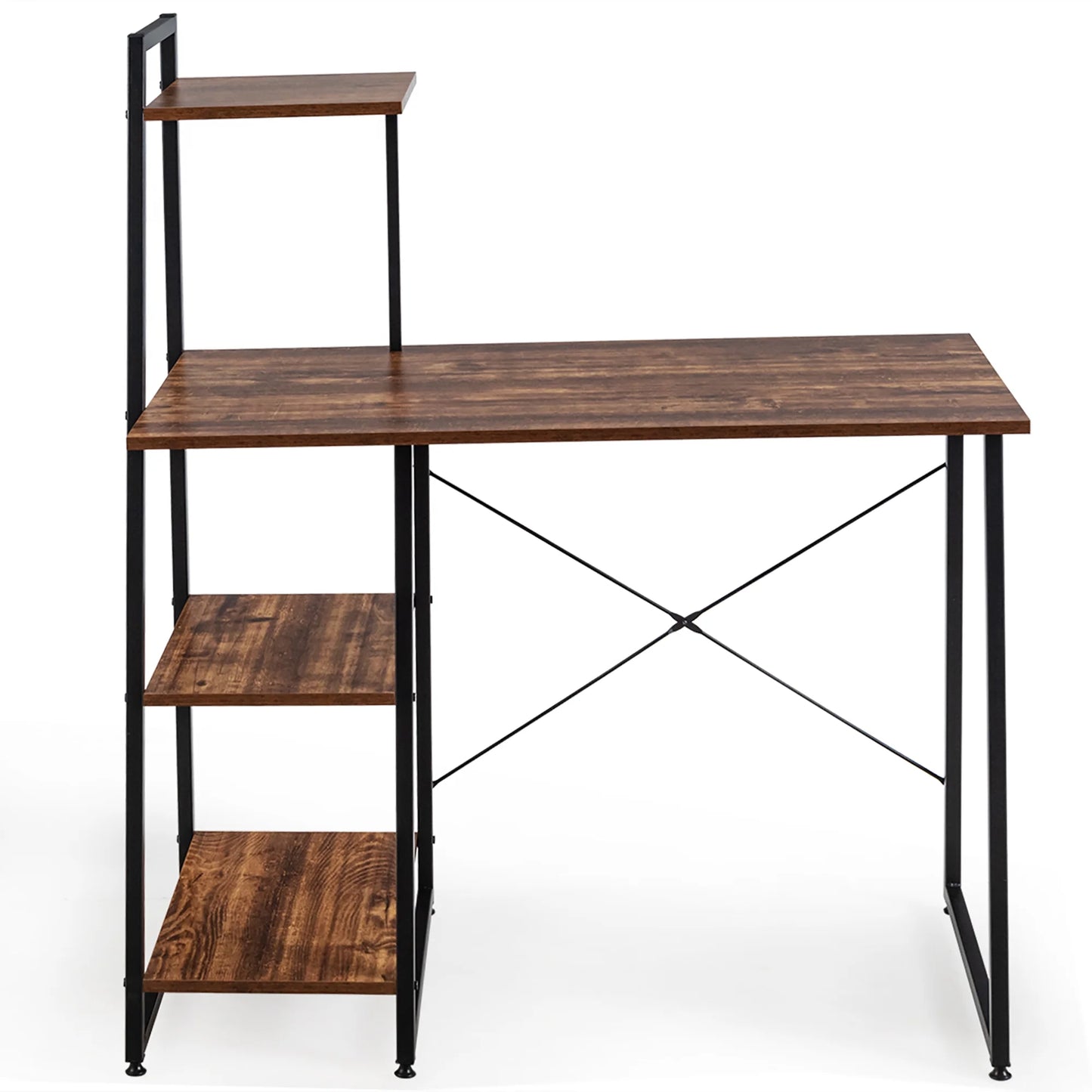 Modern Computer Desk with 3-Tier Storage Shelf CPU Stand Metal Frame for Bedroom