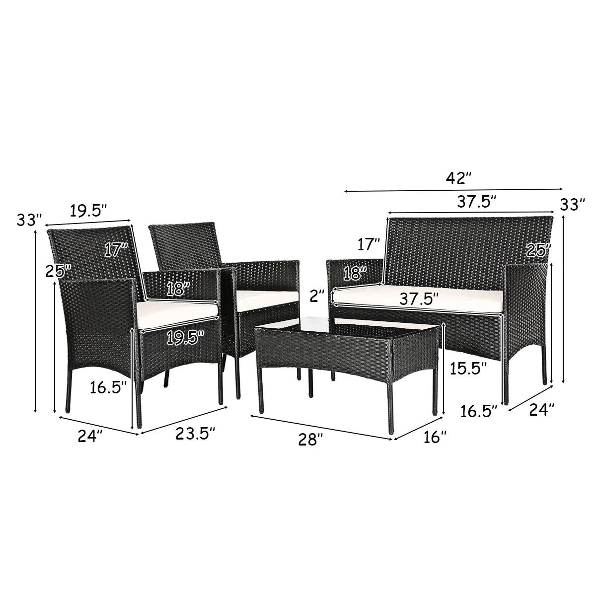 4PCS Patio Furniture Set Rattan Wicker Conversation Set Outdoor
