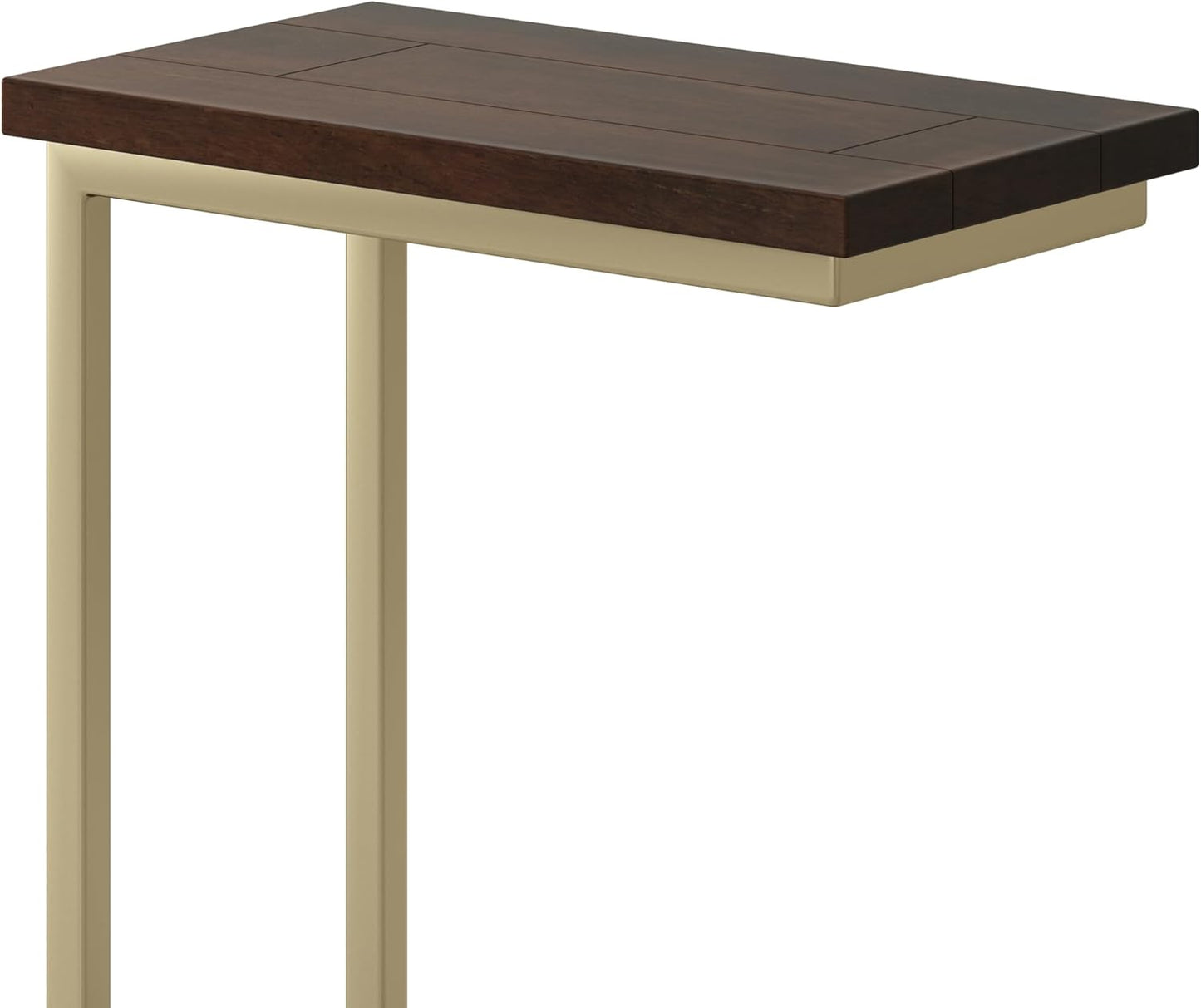 Skyler 18-Inch Wide Solid Mango/Metal Industrial C-Shaped End Table in Dark Brown/Gold for Living Room, Office, or Bedroom, Assembled
