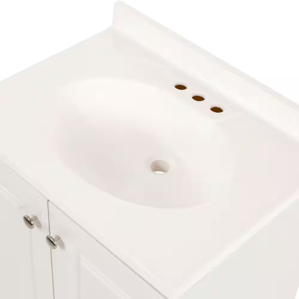 25 In. Single Sink White Bath Vanity with Cultured Marble Top (Assembled)