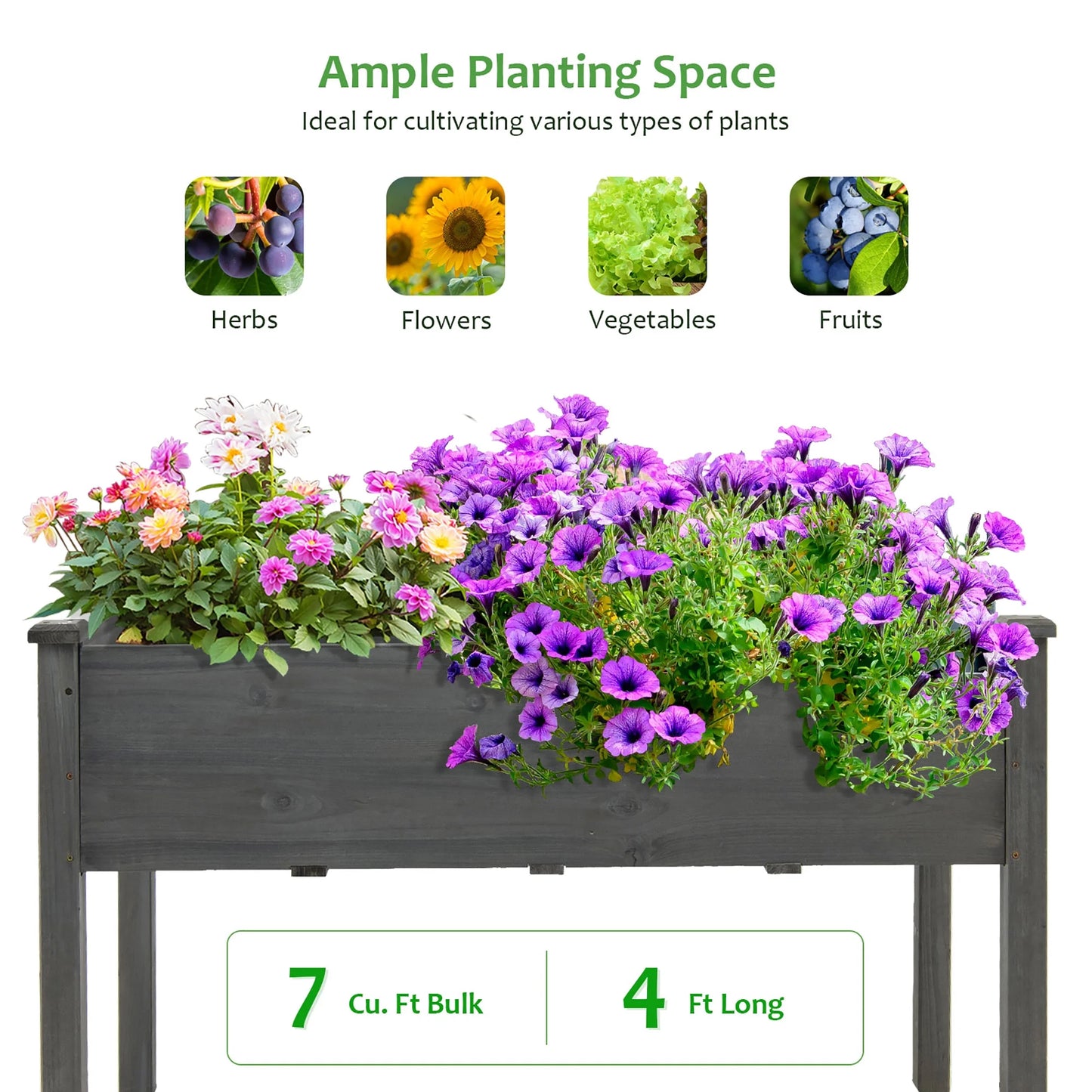 Wooden Raised Vegetable Garden Bed Elevated Grow Vegetable Planter Grey