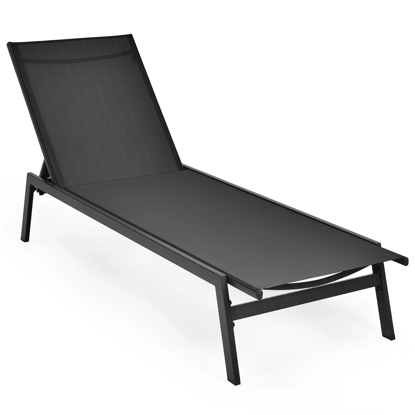 Patio Lounge Chair Chaise Recliner Back Adjustable Garden Deck Black