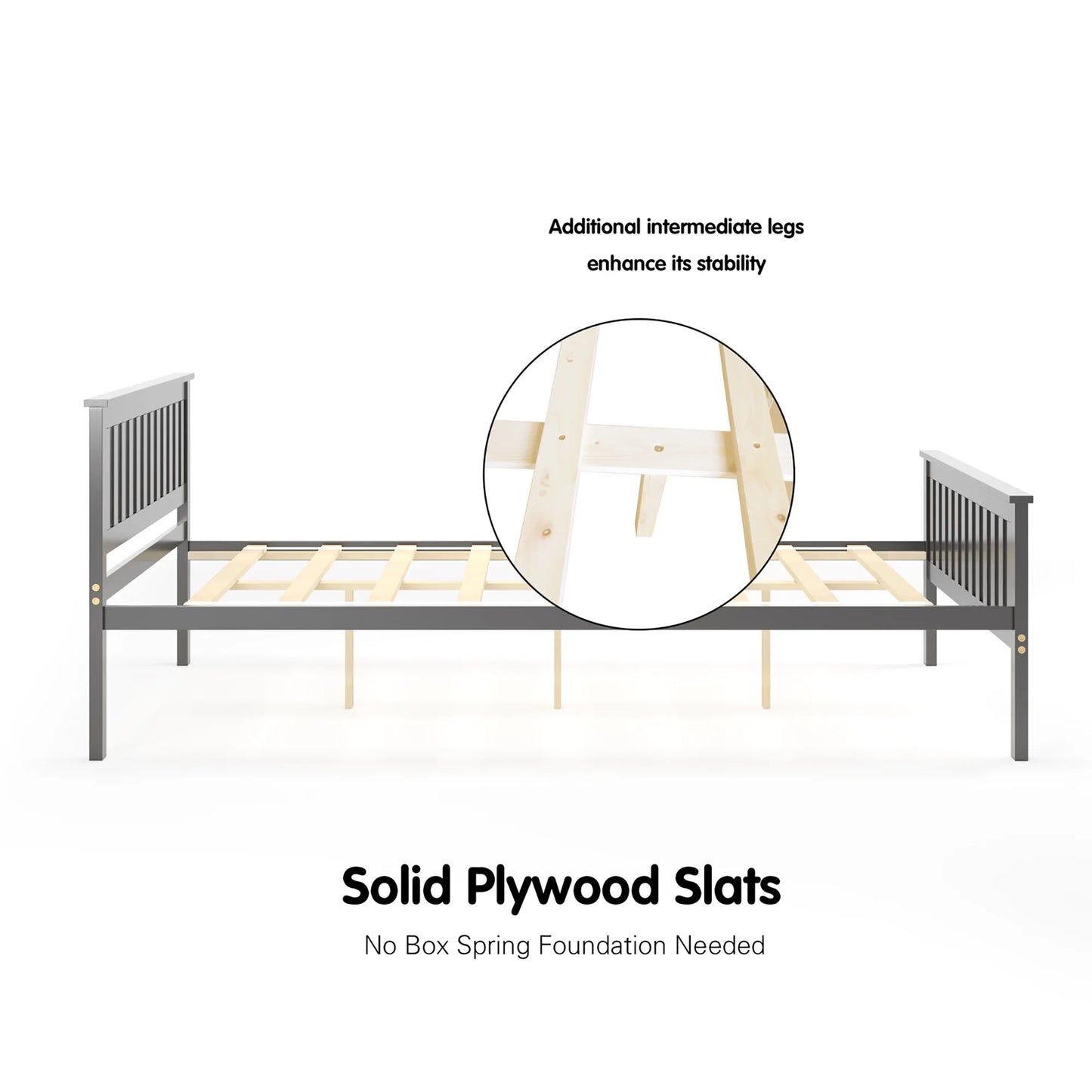 Full Wood Platform Bed with Headboard and Footboard Mattress Foundation