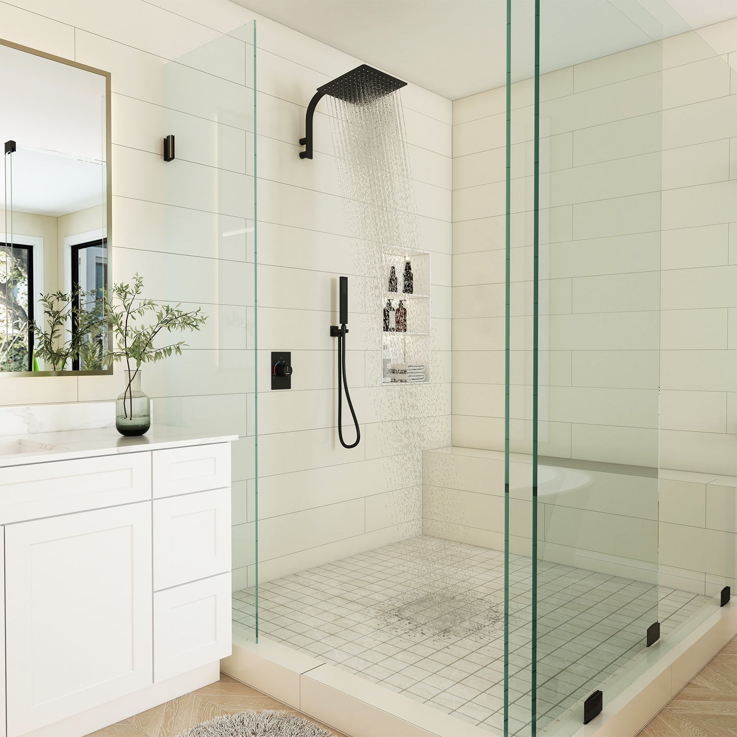 CASAINC 10 Inches Wall Mounted 2 Function Shower System with Handheld Spray