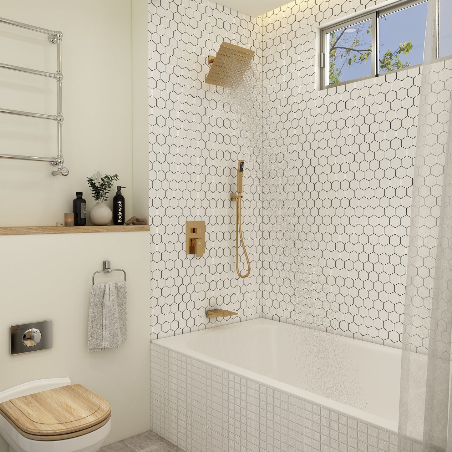 CASAINC 10 Inches Luxury Wall Mounted Square Shower System with Handheld Spray & Tub Spout