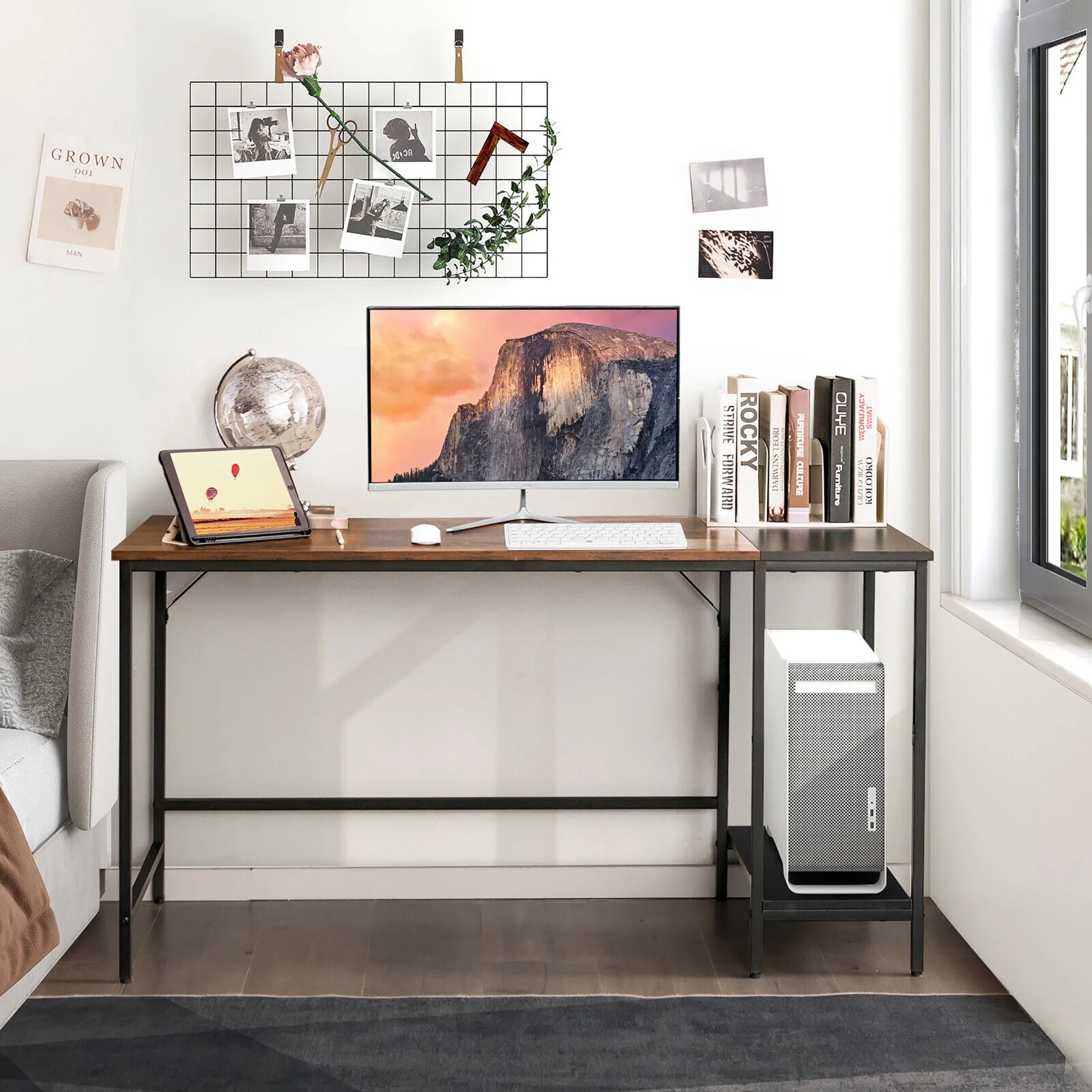 55'' Computer Desk Writing Workstation Study Table Home Office with Bookshelf Rustic
