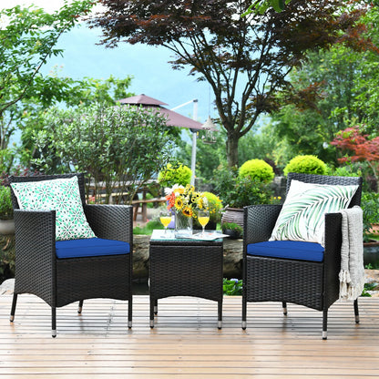 Outdoor 3 PCS PE Rattan Wicker Furniture Sets Chairs Coffee Table Garden Red