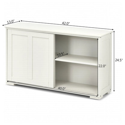 Kitchen Storage Cabinet Sideboard Buffet Cupboard Wood Sliding Door Pantry White