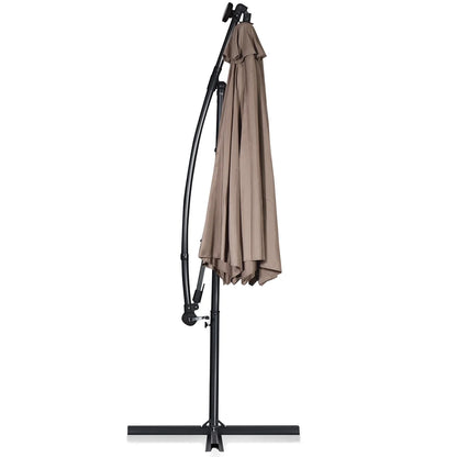 90" Brown Cantilever Patio Umbrellas, LED Lights