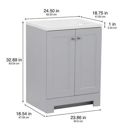 25 In. Single Sink Pearl Gray Bath Vanity with White Cultured Marble Top (Assembled)