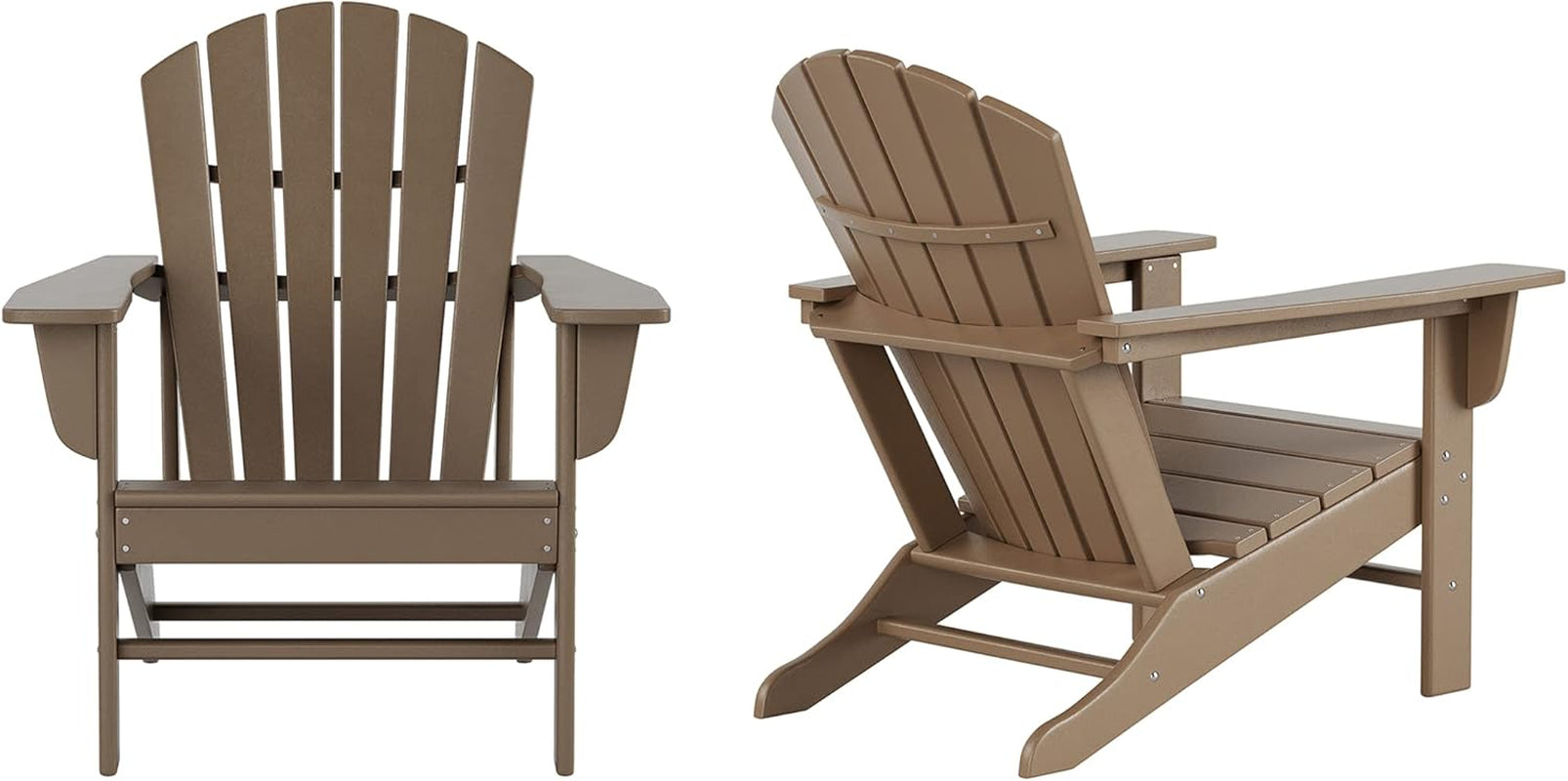 WO Home Furniture Set of 2Pcs HDPE Adirondack Chairs, Traditional Loungers, Retro Poly Seat, All Weather Resistant for Patio, Outdoor, Balcony, Backyard, Lawn, Patio, Pool, Deck, Weathered Wood