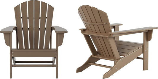 WO Home Furniture Set of 2Pcs HDPE Adirondack Chairs, Traditional Loungers, Retro Poly Seat, All Weather Resistant for Patio, Outdoor, Balcony, Backyard, Lawn, Patio, Pool, Deck, Weathered Wood