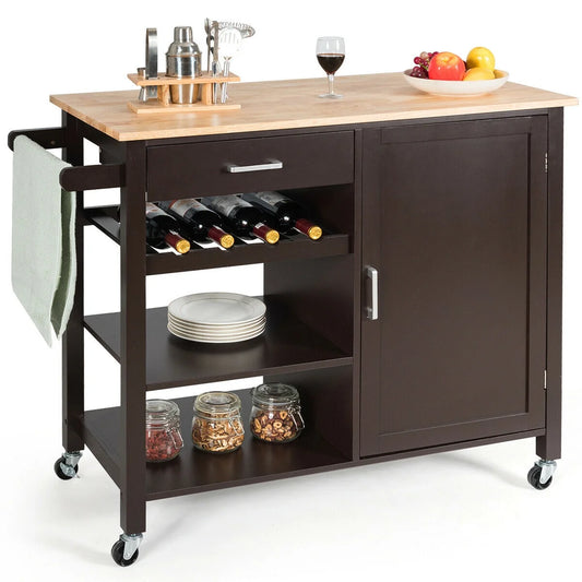 4-Tier Wood Kitchen Island Trolley Cart Storage Cabinet Brown