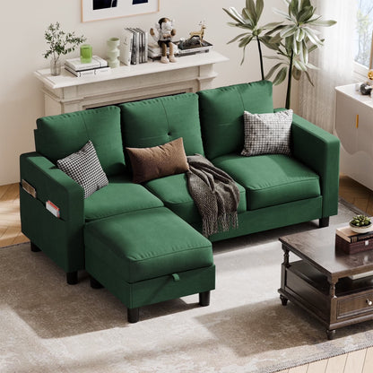78" Convertible Sectional Sofa Couch L Shaped Couch Sofa for Living Room,Small 3 Seater Sofa Couch with Storage Ottoman and Side Pockets(Light Gray)