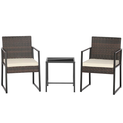 3Pcs Patio Furniture Set Heavy Duty Cushioned Wicker Rattan Chairs Table