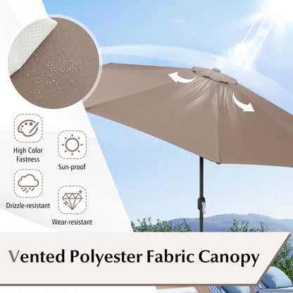 Outdoor Heavy Duty Market Umbrella with Tilt Mechanism Crank Handle 8 Sturdy Ribs Tan