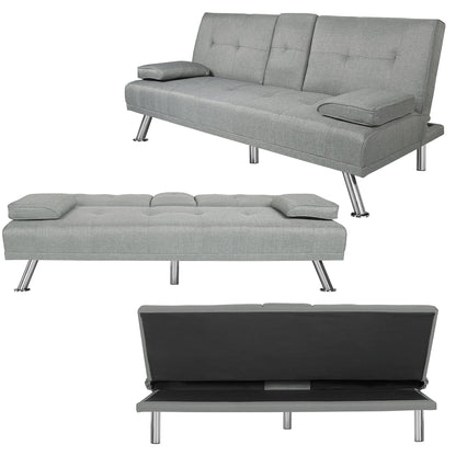 Modern Futon Convertible Sofa Bed with Adjustable Back with Cupholders