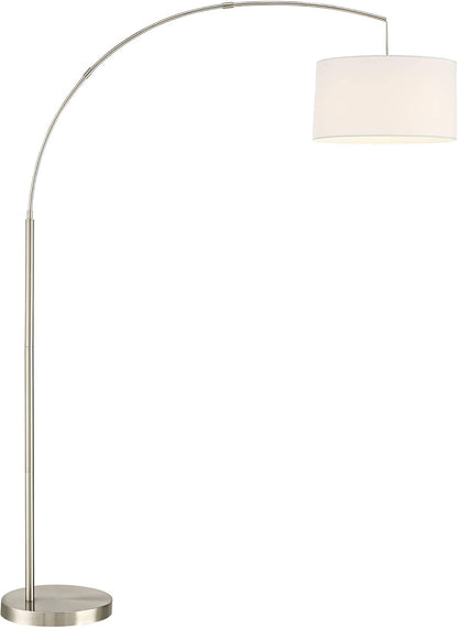 Cora Modern Arched Task Floor Lamp Standing 72" Tall Brushed Nickel Silver off White Linen Fabric Drum Shade for Living Room Reading House Bedroom Home Decor