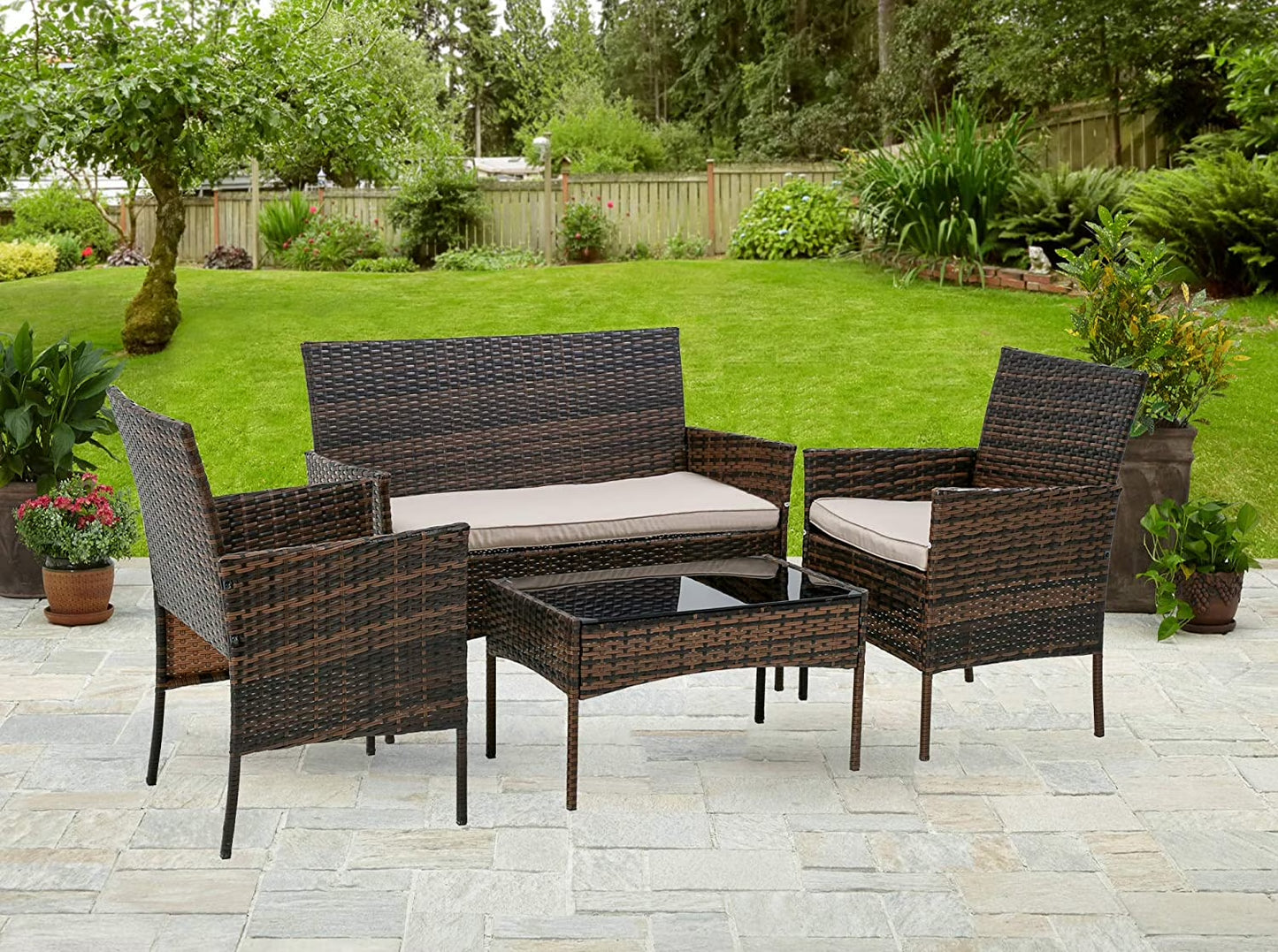 Patio Furniture Set 4 Pieces Outdoor Rattan Chair Wicker Sofa Garden Pool/Backyard