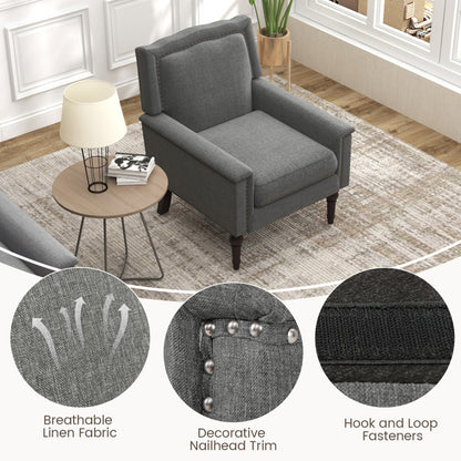 Mid-Century Modern Armchair Linen Fabric Upholstered Accent Chair with Cushion