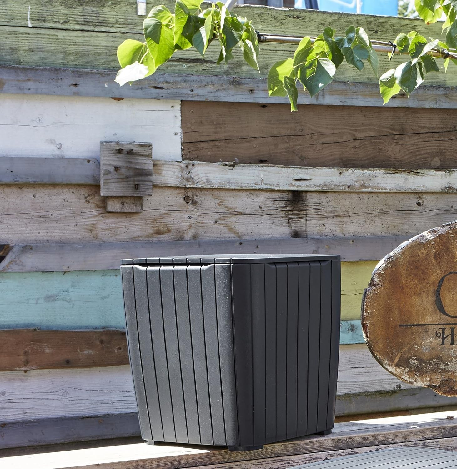 Resin Luzon Outdoor Table with Extra Hidden 10 Gallon Storage for Cushions and Patio Decor, Matte Graphite