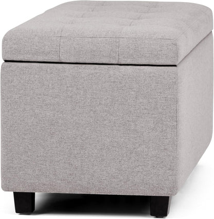 Cosmopolitan 34 Inch Wide Transitional Rectangle Storage Ottoman in Cloud Grey Linen Look Fabric, Assembled, for the Living Room, Entryway and Family Room