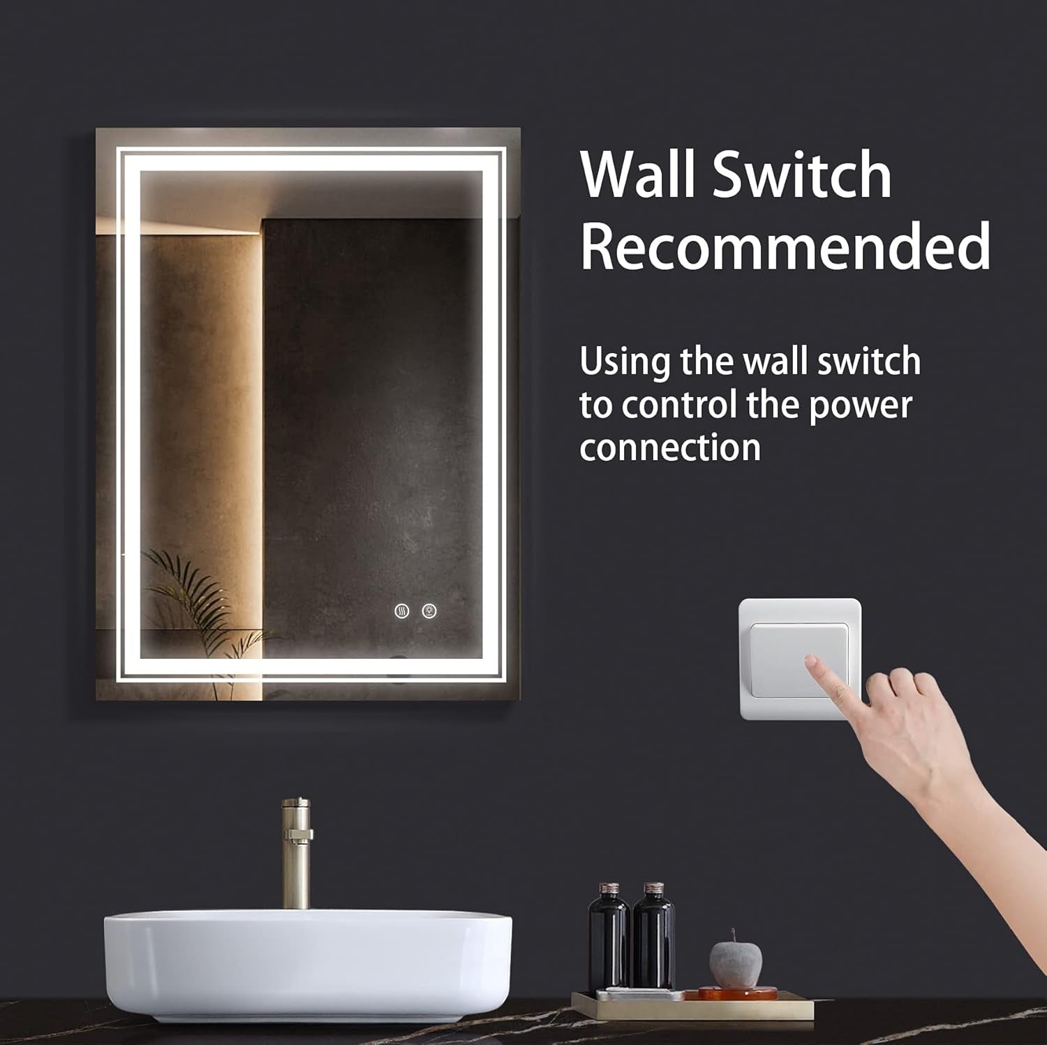 Bathroom LED Mirror 24" X 32" Frameless Wall Mounted Vanity Mirror with Dimmable Lights Anti-Fog Makeup Mirror, Horizontally/Vertically Hanging