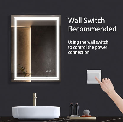 Bathroom LED Mirror 24" X 32" Frameless Wall Mounted Vanity Mirror with Dimmable Lights Anti-Fog Makeup Mirror, Horizontally/Vertically Hanging