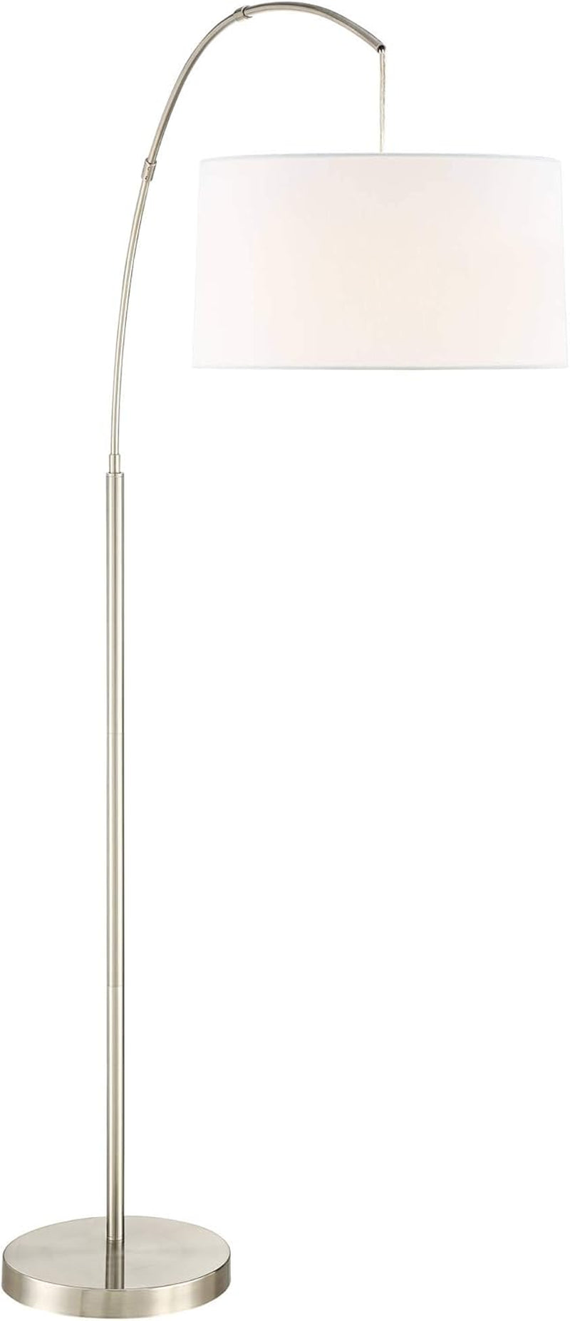 Cora Modern Arched Task Floor Lamp Standing 72" Tall Brushed Nickel Silver off White Linen Fabric Drum Shade for Living Room Reading House Bedroom Home Decor