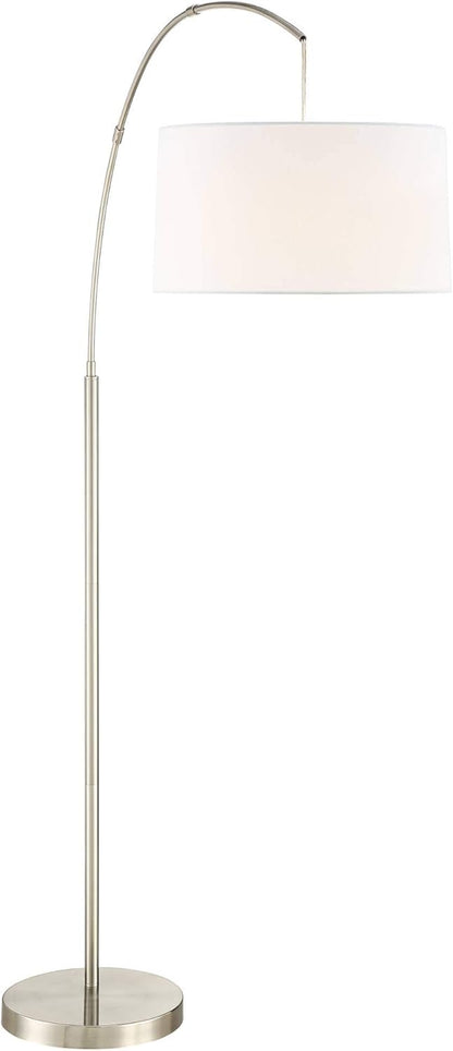 Cora Modern Arched Task Floor Lamp Standing 72" Tall Brushed Nickel Silver off White Linen Fabric Drum Shade for Living Room Reading House Bedroom Home Decor