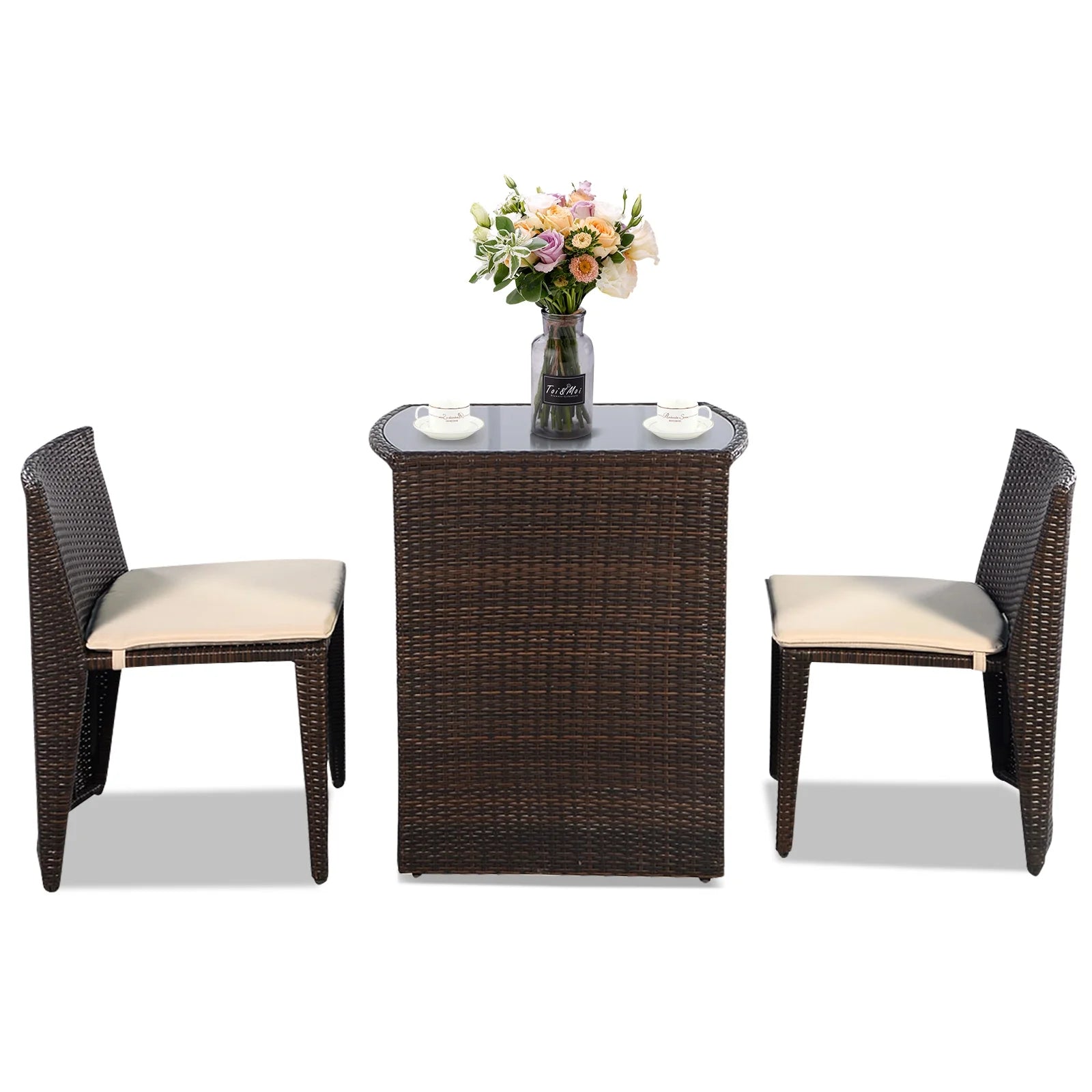 3 PCS Cushioned Outdoor Wicker Patio Set Garden Lawn Sofa Furniture Seat Brown No Assembly