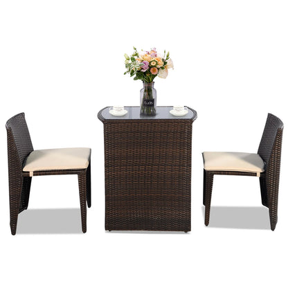 3 PCS Cushioned Outdoor Wicker Patio Set Garden Lawn Sofa Furniture Seat Brown No Assembly