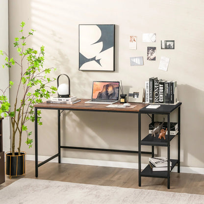 55'' Computer Desk Writing Workstation Study Table Home Office with Bookshelf Rustic