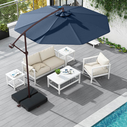 98.40" Navy Cantilever Patio Umbrella, Base-Included