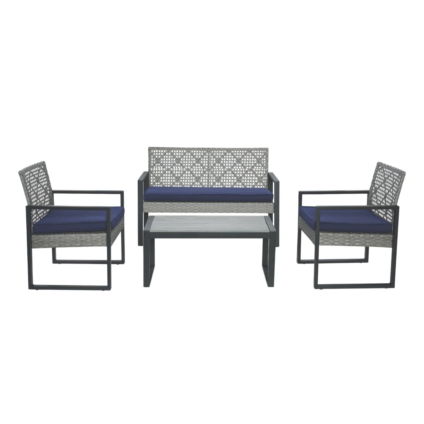 4-Piece Patio Seating Set, Patio Furniture Set, Patio Furniture Set, Wicker Garden Furniture with Wood Table and Legs, PE Rattan Outdoor Sofa Set for Balcony, Beige