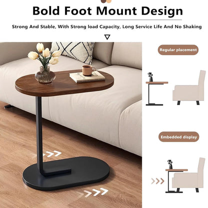 C-Shaped End Table Small Couch Side Table for Sofa Bedside Living Room Bedroom Furniture, 12" W X 18 L X 24.5" H, Walnut & Black
