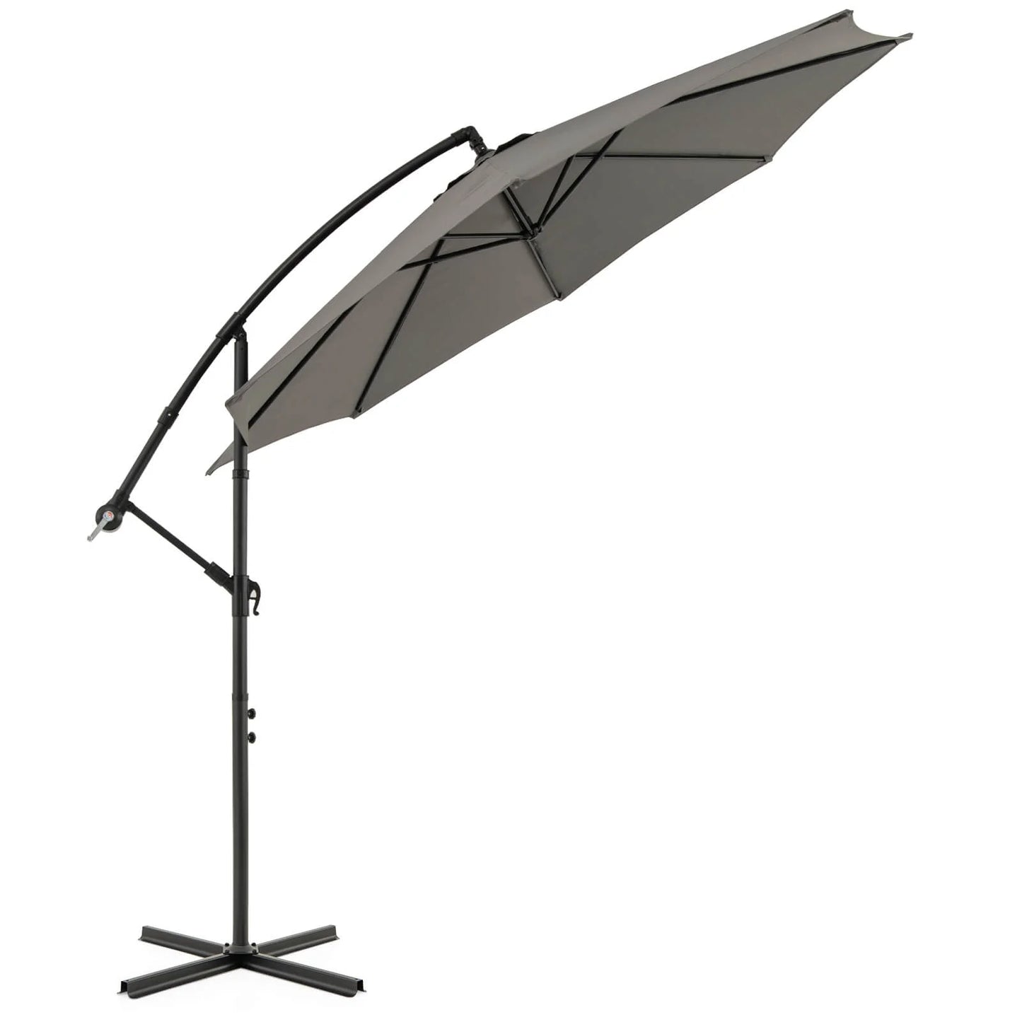 10 FT Patio Offset Umbrella W/8 Ribs Cross Base Tilt Grey