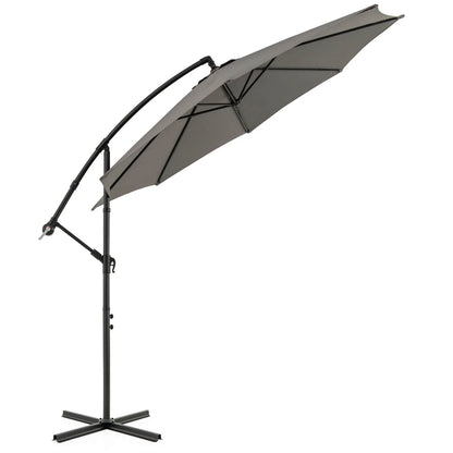 10 FT Patio Offset Umbrella W/8 Ribs Cross Base Tilt Grey