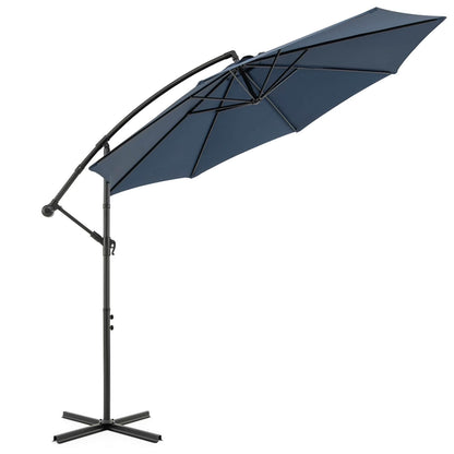 10' Hanging Umbrella Patio Sun Shade Offset Garden Market W/ T Cross Base Tan