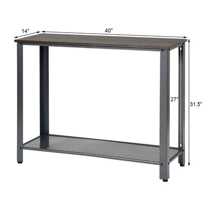 Console Sofa Table W/ Storage Shelf Metal Frame Wood Look Entryway Table Silver