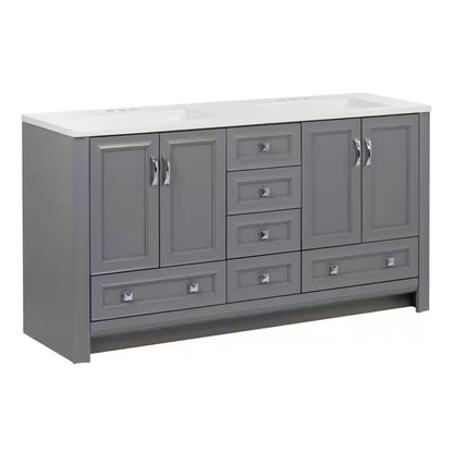 Candlesby 61 In. Double Sink Sterling Gray Bath Vanity with White Cultured Marble Top (Assembled)