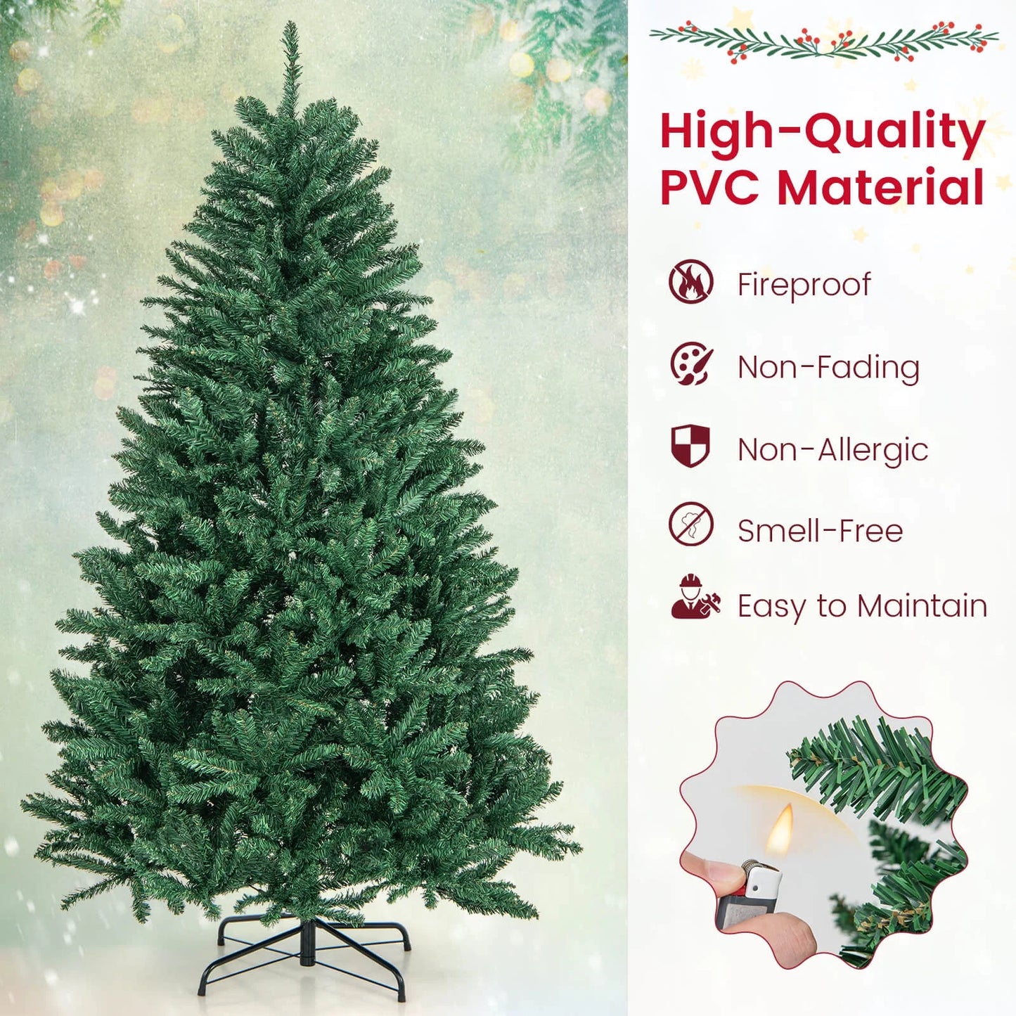 6Ft Hinged Artificial Christmas Tree Unlit Douglas Full Fir Tree W/ 1355 Tips