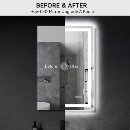 24” X 36” LED Bathroom Mirror with Lights, Wall Mounted Vanity Mirror with Front & Backlit, Anti-Fog, Dimmable Touch Control, Horizontal & Vertical Installation