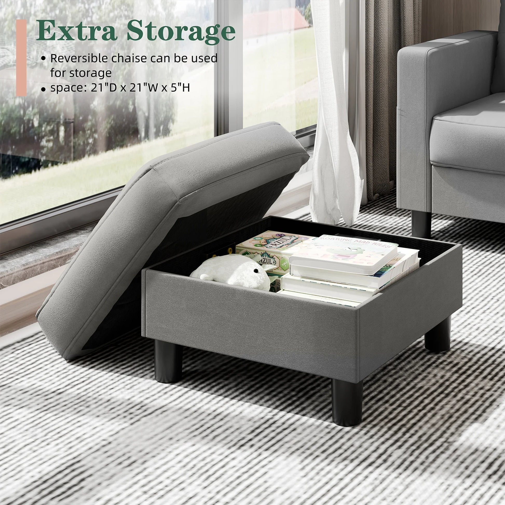 78" Convertible Sectional Sofa Couch L Shaped Couch Sofa for Living Room,Small 3 Seater Sofa Couch with Storage Ottoman and Side Pockets(Light Gray)