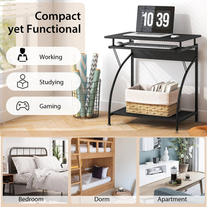 27.5" Laptop Table Computer Desk for Small Spaces with Pull-Out Keyboard Tray