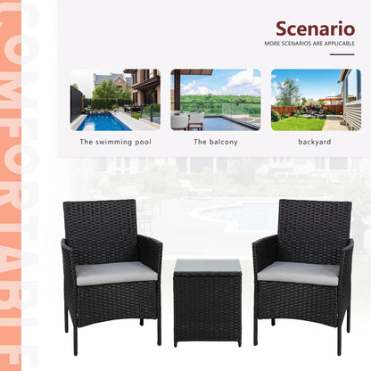 3 Pieces Outdoor Rattan Wicker Patio Furniture Set PE Chairs and Table Set