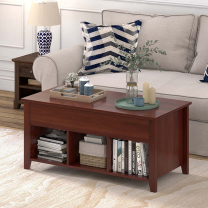 Lift Top Coffee Table W/ Hidden Compartment and Storage Shelves Modern Furniture Brown
